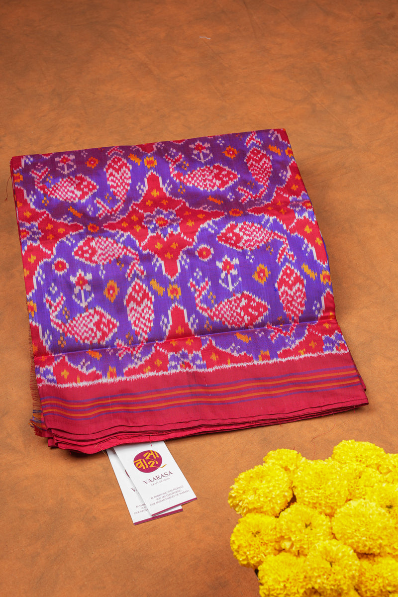 Handloom Ikat Silk Saree - Purple Fish Motif