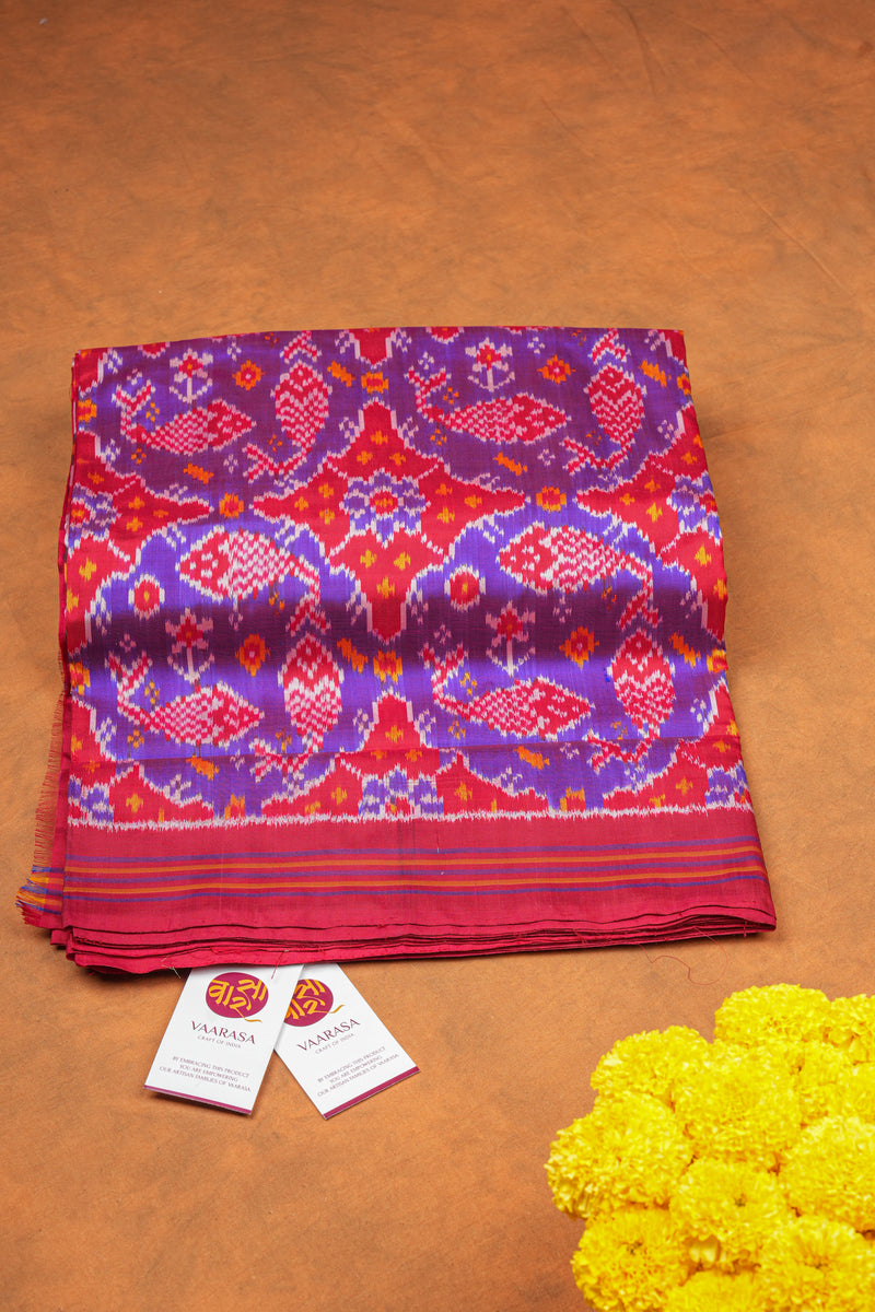 Handloom Ikat Silk Saree - Purple Fish Motif