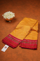 Handloom Twill Double Ikat Silk Saree - Yellow Stripes Red Border