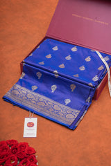 Handloom Kadhua Banarasi Katan Silk Saree - Butidar - Blue Sona Rupa Floral