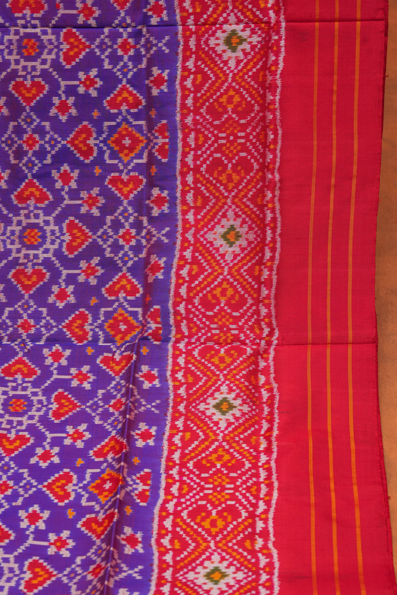 Handloom Ikat Silk Saree -Violet Heart Shape Motif