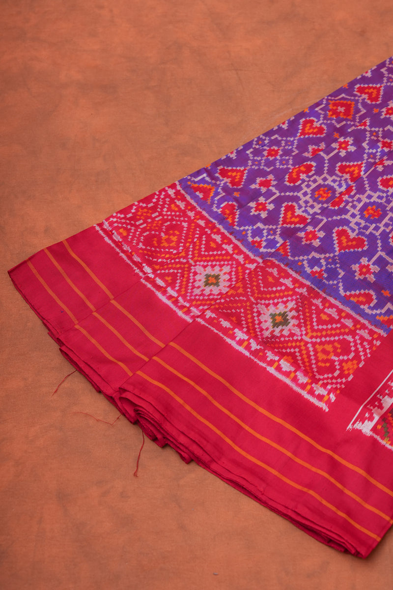 Handloom Ikat Silk Saree -Violet Heart Shape Motif