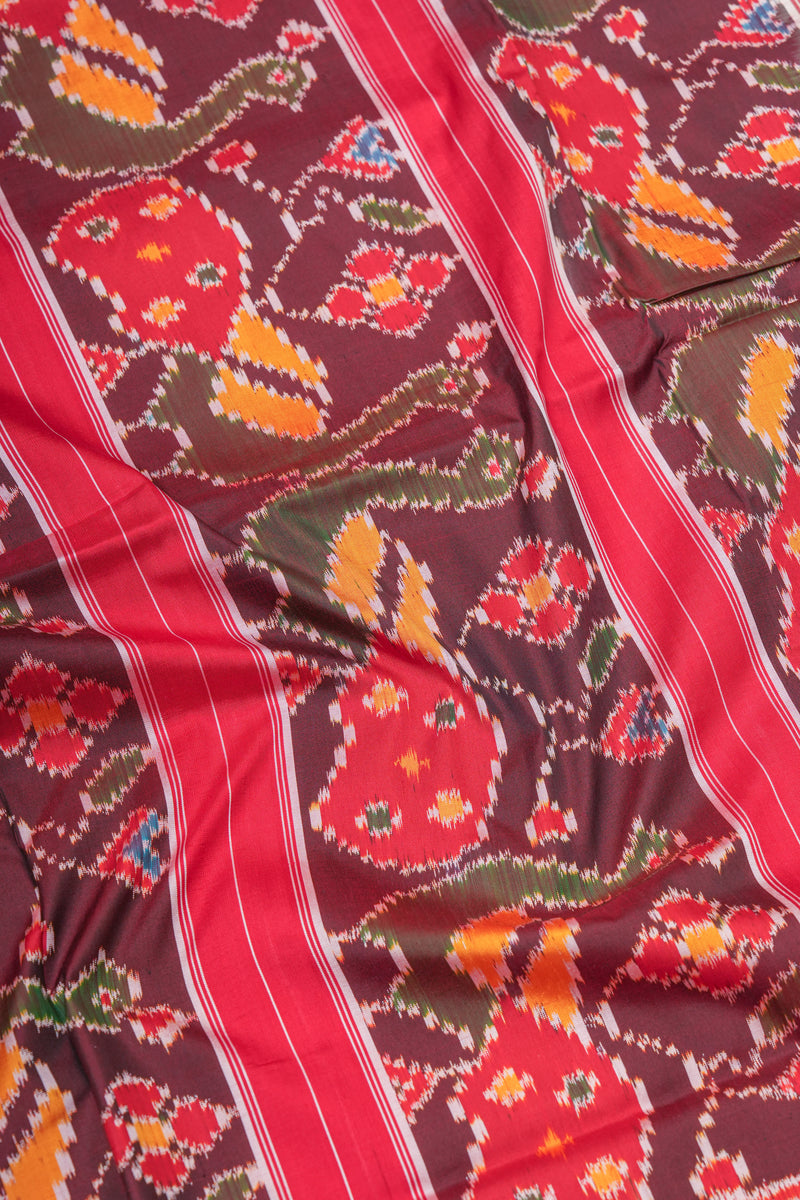 Handloom Ikat Silk Saree - Off White Red Border