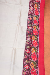 Handloom Ikat Silk Saree - Off White Red Border