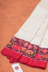 Handloom Ikat Silk Saree - Off White Red Border