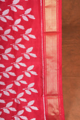 Handloom Ikat Silk Saree-Red White Floral Motif