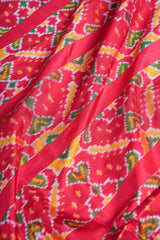 Handloom Ikat Silk Saree-Red White Floral Motif