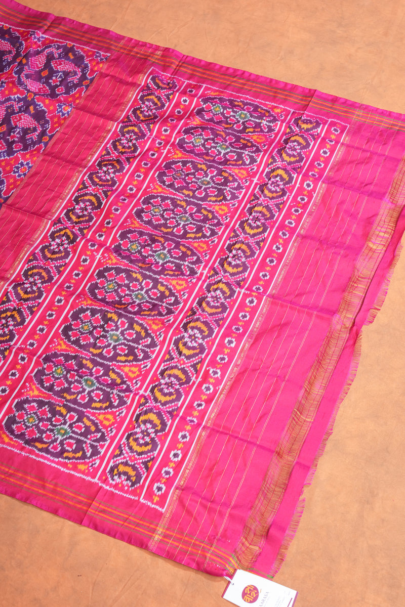 Handloom Ikat Silk Saree -Magenta Purple Pink Flish Motif