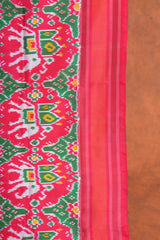 Handloom Double Ikat Twill - Red Green Elephant Motif