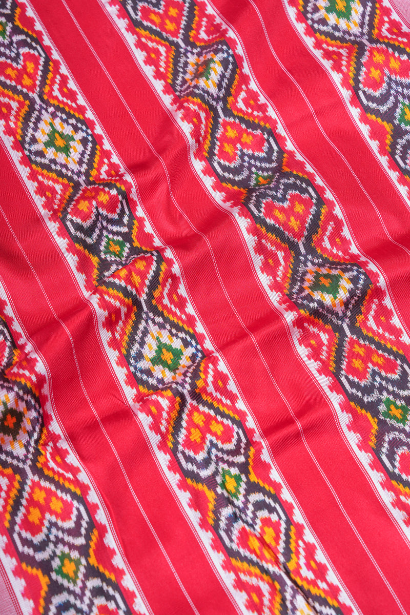 Handloom Double Ikat Twill - Red Green Elephant Motif