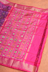 Handloom Ikat Silk Saree-Purple Pink With Pink Green Motif