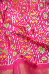 Handloom Ikat Silk Saree-Purple Pink With Pink Green Motif