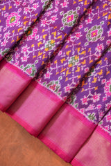 Handloom Ikat Silk Saree-Purple Pink With Pink Green Motif