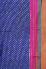 Handloom Twill Double Ikat Silk Saree - Blue Stripes Pink Elephant Border