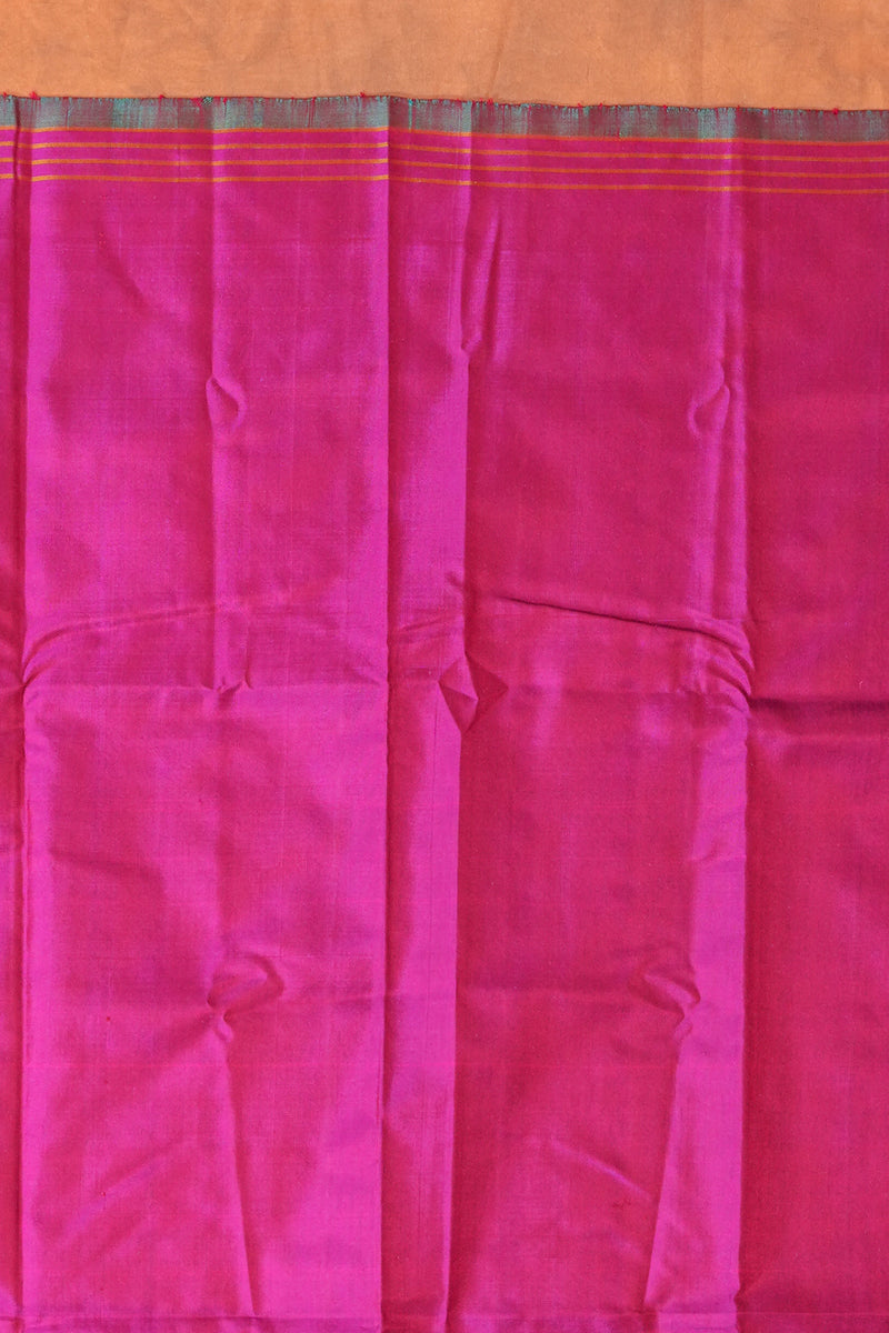 Handloom Twill Double Ikat Silk Saree - Blue Stripes Pink Elephant Border