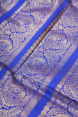 Handloom Ikat Silk Saree - White Blue Kanchi Border