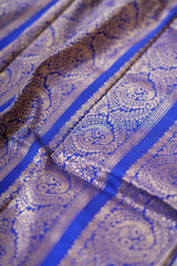 Handloom Ikat Silk Saree - White Blue Kanchi Border