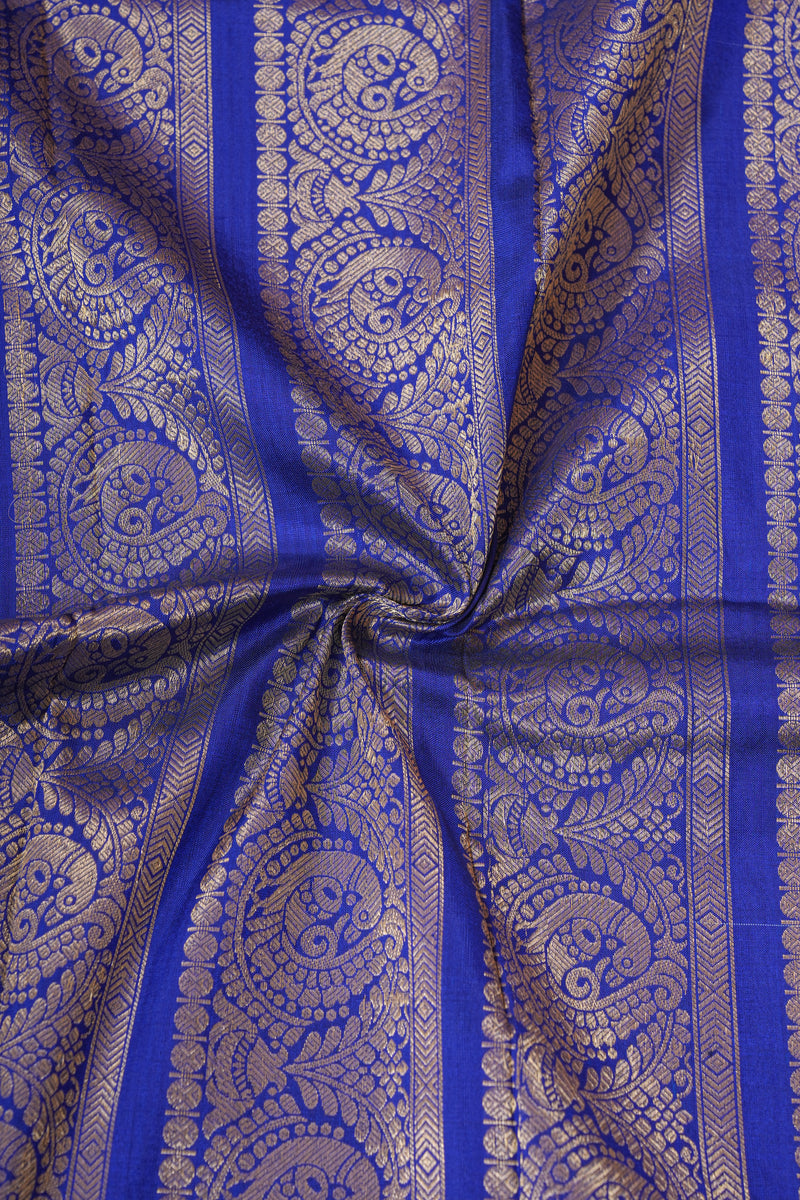 Handloom Ikat Silk Saree - White Blue Kanchi Border