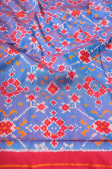 Handloom Ikat Silk Saree - Blue Red Border