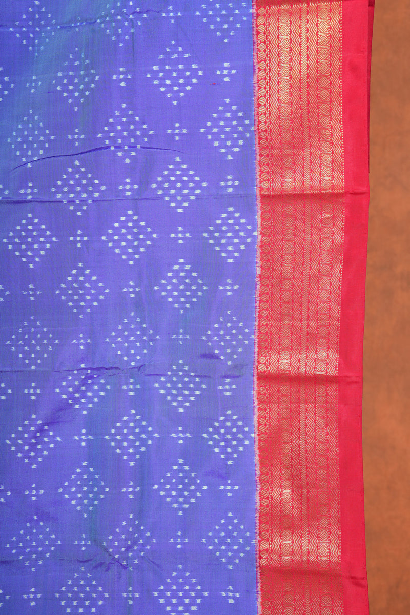 Handloom Ikat Silk Sree - Blue Red Kanchi Border