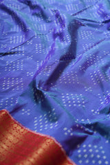 Handloom Ikat Silk Sree - Blue Red Kanchi Border