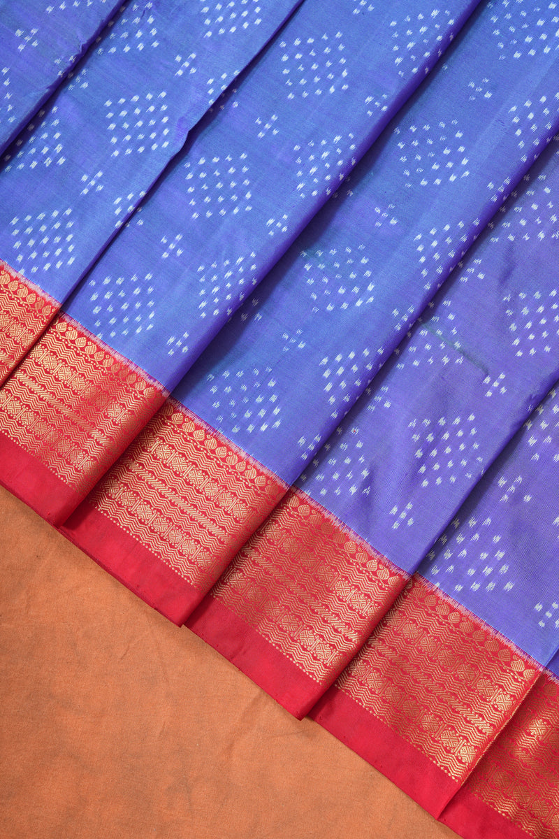 Handloom Ikat Silk Sree - Blue Red Kanchi Border