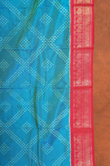 Handloom Ikat Silk Saree - Peacock Green Red Kanchi Border