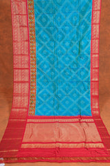 Handloom Ikat Silk Saree - Peacock Green Red Kanchi Border