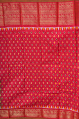 Handloom Ikat Silk Saree - Peacock Green Red Kanchi Border