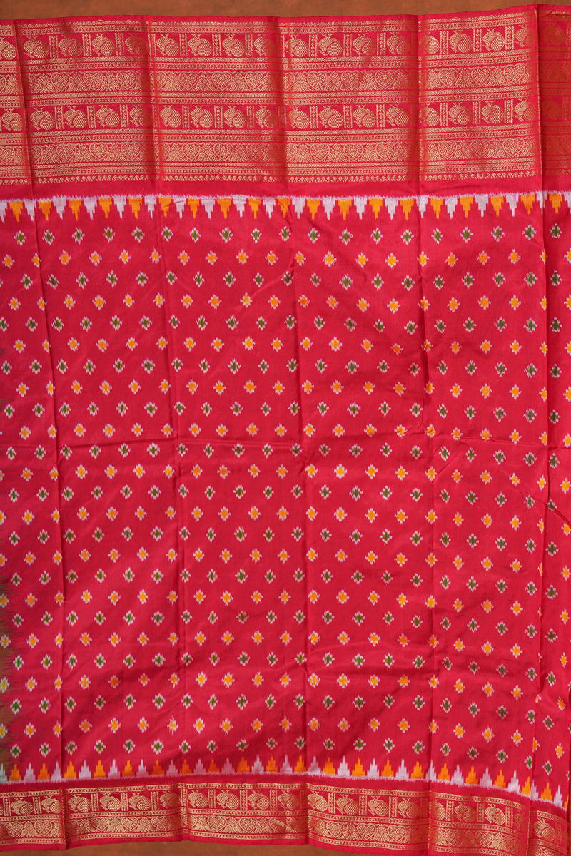 Handloom Ikat Silk Sree - Blue Red Kanchi Border