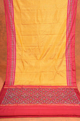 Handloom Twill Double Ikat Silk Saree - Yellow Stripes Red Border