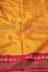 Handloom Twill Double Ikat Silk Saree - Yellow Stripes Red Border