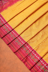 Handloom Twill Double Ikat Silk Saree - Yellow Stripes Red Border