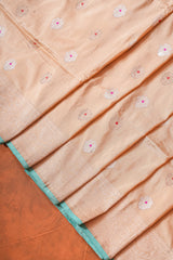 Handloom Kadhua Banarasi Katan Silk Saree - Butidar - Peach Minedar Floral