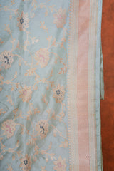 Real Zari Handloom Kadhua Banarasi Katan Silk Saree - Jaangla - Pastel Blue Minakari