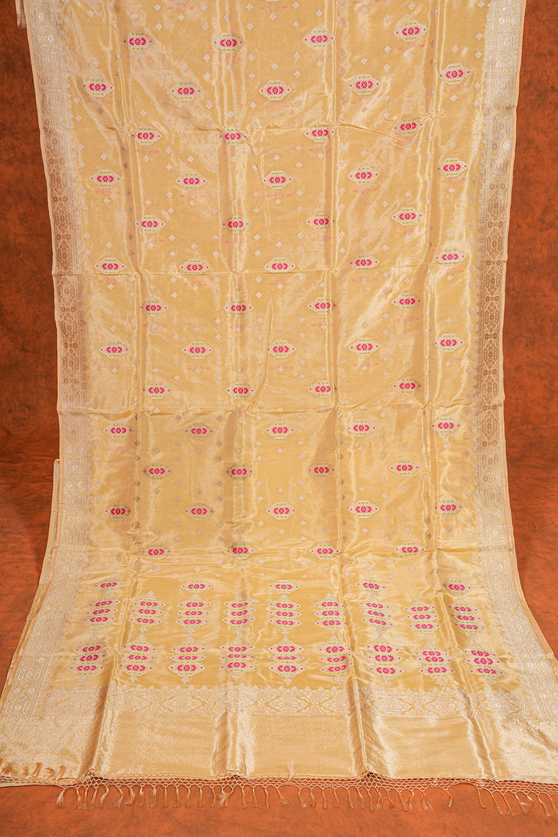 Real Zari Handloom Kadhua Banarasi Katan Silk Saree - Butidar - Yellow Geometric Chevron