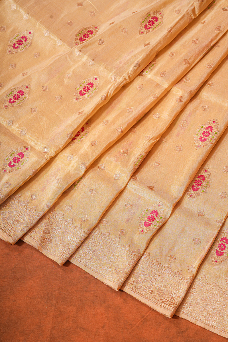 Real Zari Handloom Kadhua Banarasi Katan Silk Saree - Butidar - Yellow Geometric Chevron