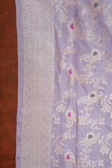 Handloom Kadhua Banarasi Katan Silk Saree - Jaal - Light Violet Minedar Floral