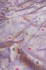 Handloom Kadhua Banarasi Katan Silk Saree - Jaal - Light Violet Minedar Floral