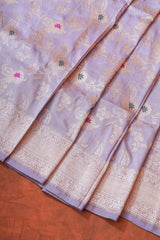 Handloom Kadhua Banarasi Katan Silk Saree - Jaal - Light Violet Minedar Floral