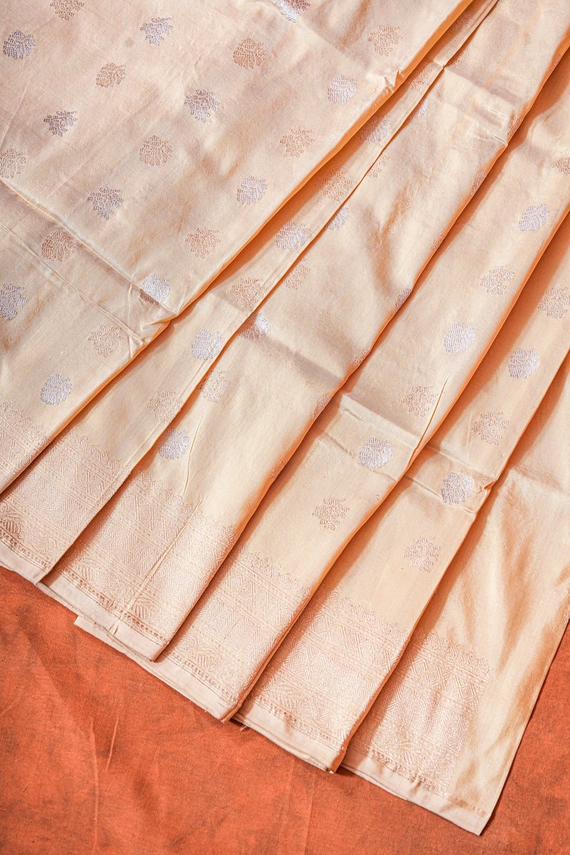 Handloom Kadhua Banarasi Katan Silk Saree - Butidar - Beige Sona Rupa Floral