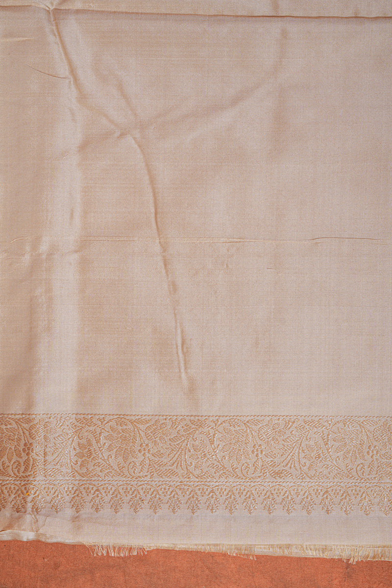 Real Zari Handloom Kadhua Banarasi Katan Silk Saree - Butidar - Beige Tulsi Floral