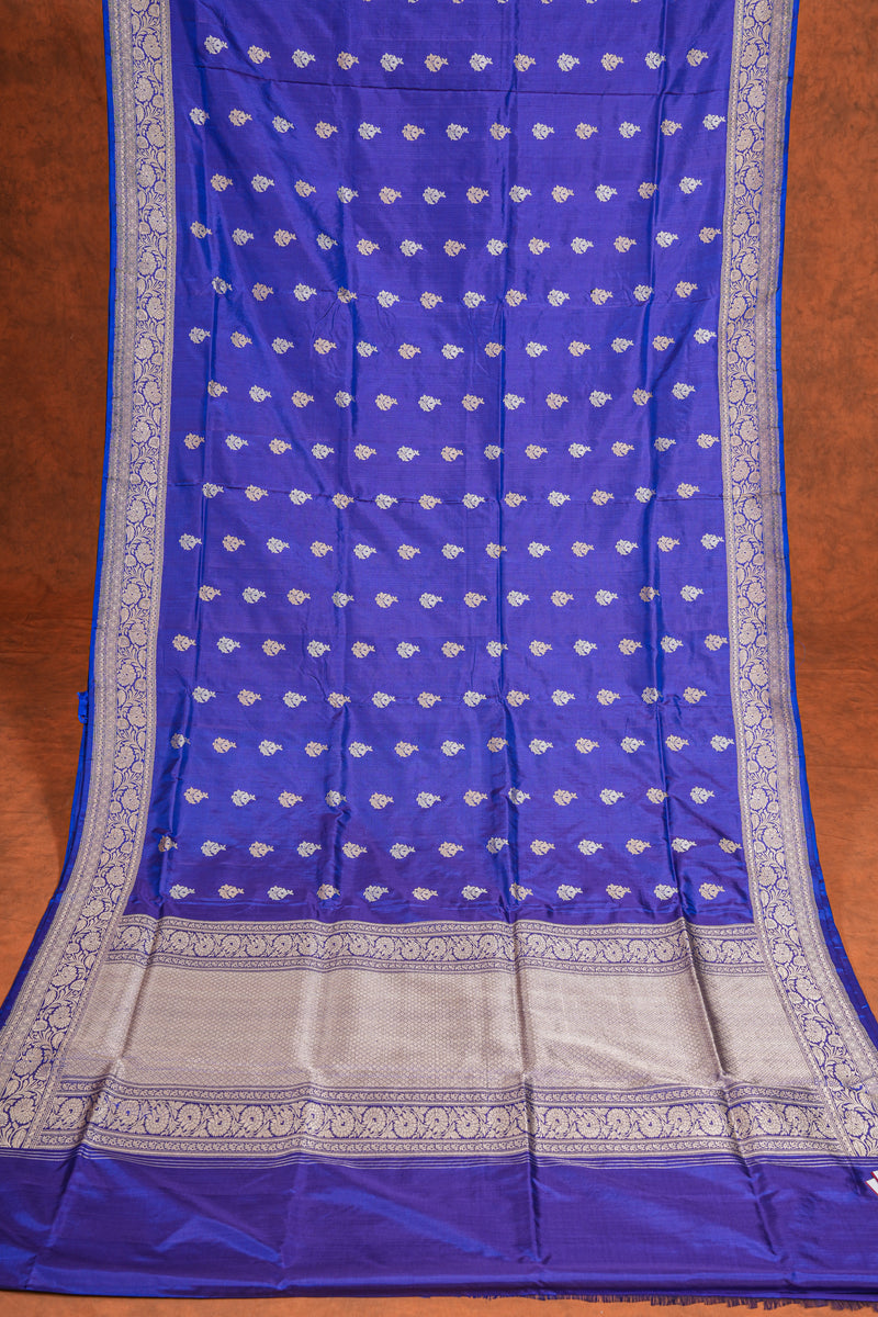 Handloom Kadhua Banarasi Katan Silk Saree - Butidar - Blue Sona Rupa Floral