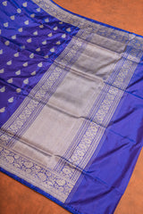 Handloom Kadhua Banarasi Katan Silk Saree - Butidar - Blue Sona Rupa Floral