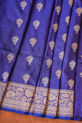 Handloom Kadhua Banarasi Katan Silk Saree - Butidar - Blue Sona Rupa Floral