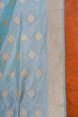 Real Zari Handloom Kadhua Banarasi Katan Silk Saree - Butidar - Light Blue Floral