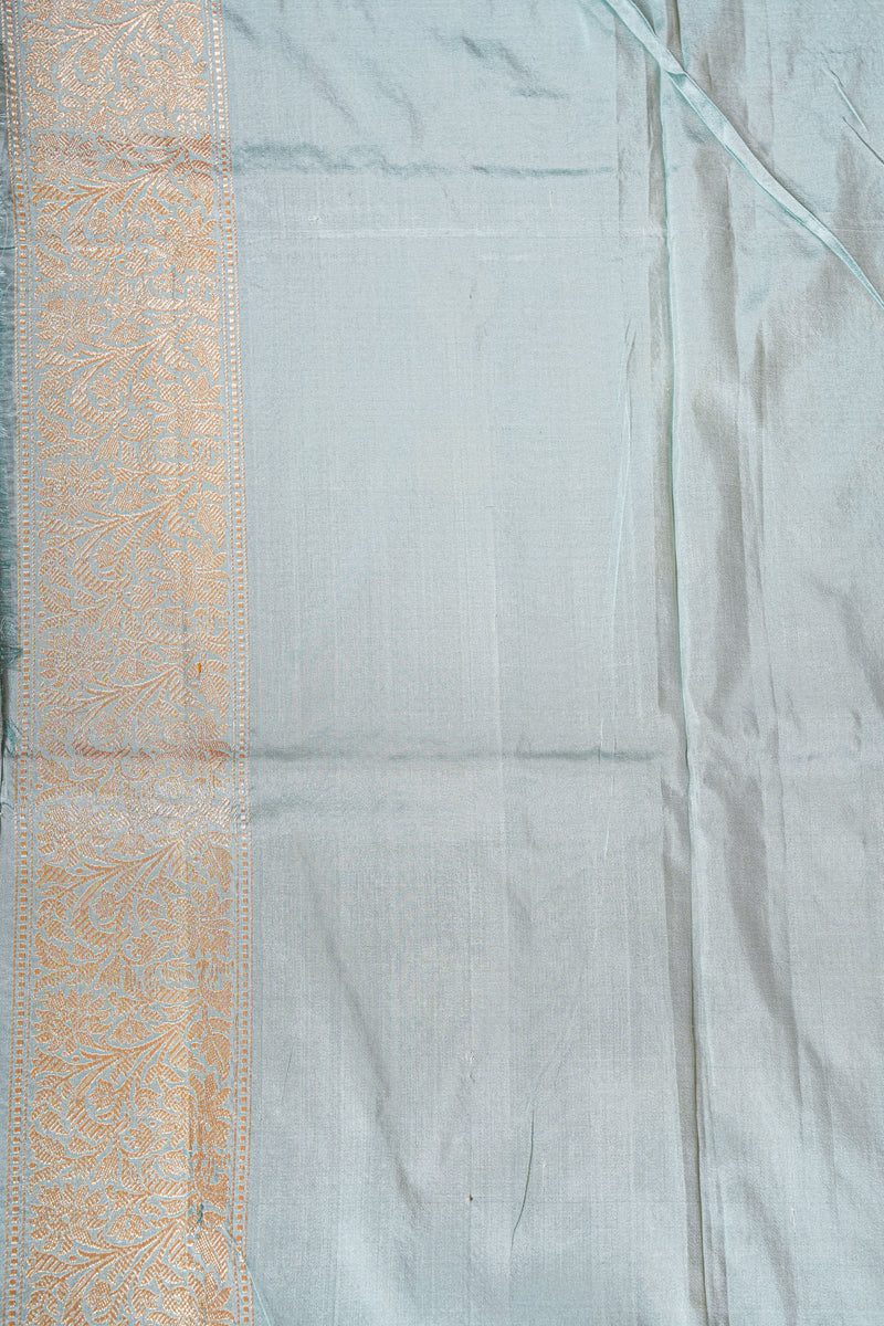 Real Zari Handloom Kadhua Banarasi Katan Silk Saree - Butidar - Light Blue Floral