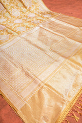 Real Zari Handloom Kadhua Banarasi Katan Silk Saree - Jaangla - Yellow Chakra Minakari