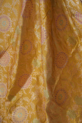 Real Zari Handloom Kadhua Banarasi Katan Silk Saree - Jaangla - Yellow Chakra Minakari