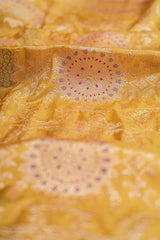 Real Zari Handloom Kadhua Banarasi Katan Silk Saree - Jaangla - Yellow Chakra Minakari